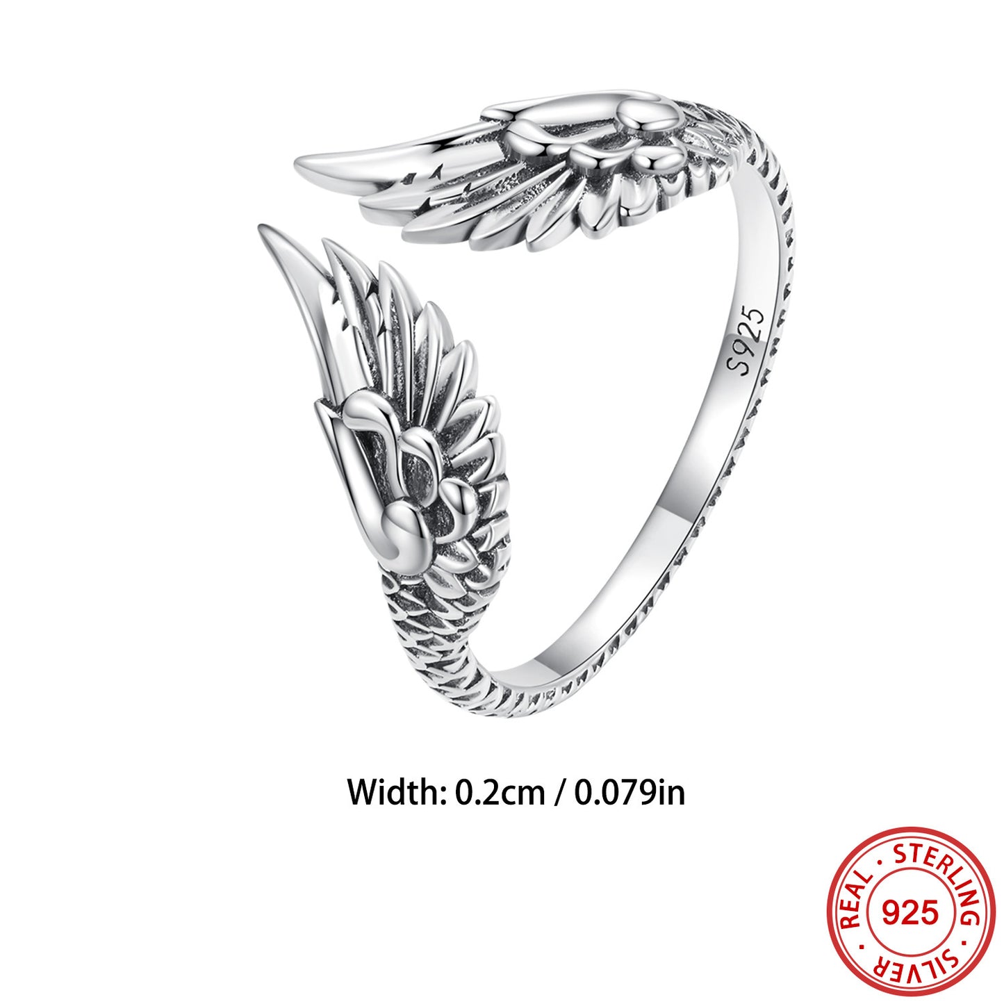 925 Sterling Silver Angel Wing Adjustable Cuff Ring - Delicate Luxury Gift