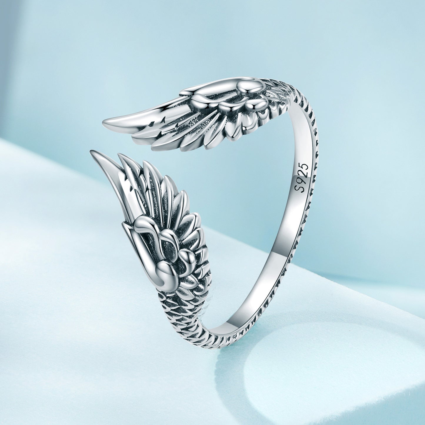 925 Sterling Silver Angel Wing Adjustable Cuff Ring - Delicate Luxury Gift